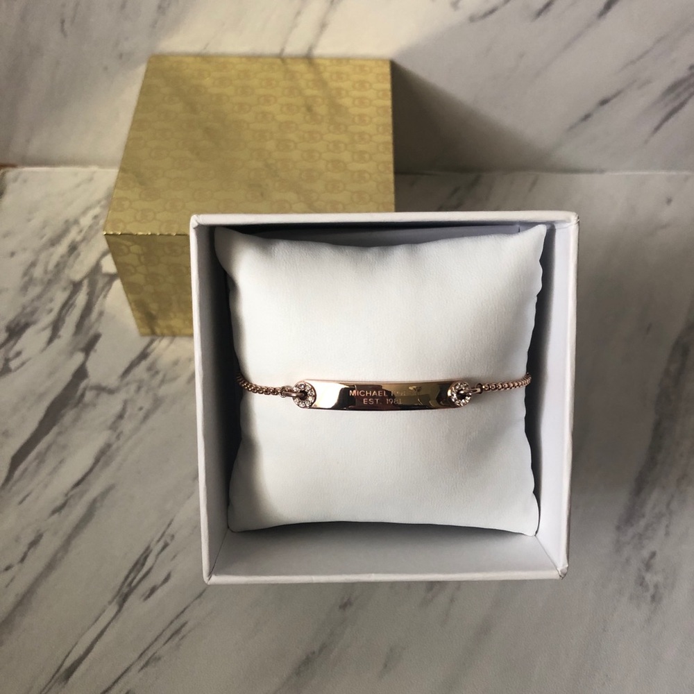 NWT Michael Kors Pave Logo Plaque Slider Bracelet